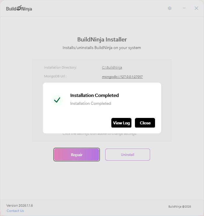build-ninja-server-installer-installation-completed-message