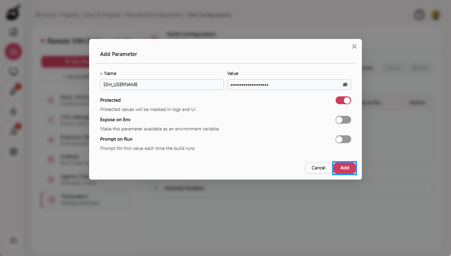 how-to-ssh-add-paramter-add-button