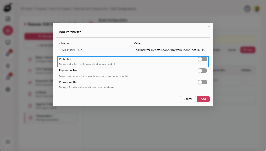 how-to-ssh-key-add-paramter-protected-button